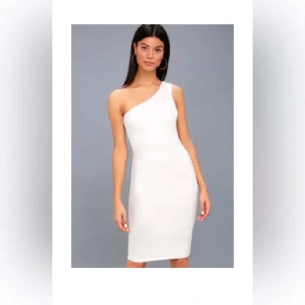 Lulus one shoulder white bodycon midi dress NWT Size S
